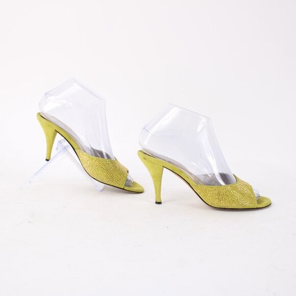 Versace Heels Sz 37 Lime Green Gold Studded Leather Suede AS IS 3" Heels - Picture 10 of 16